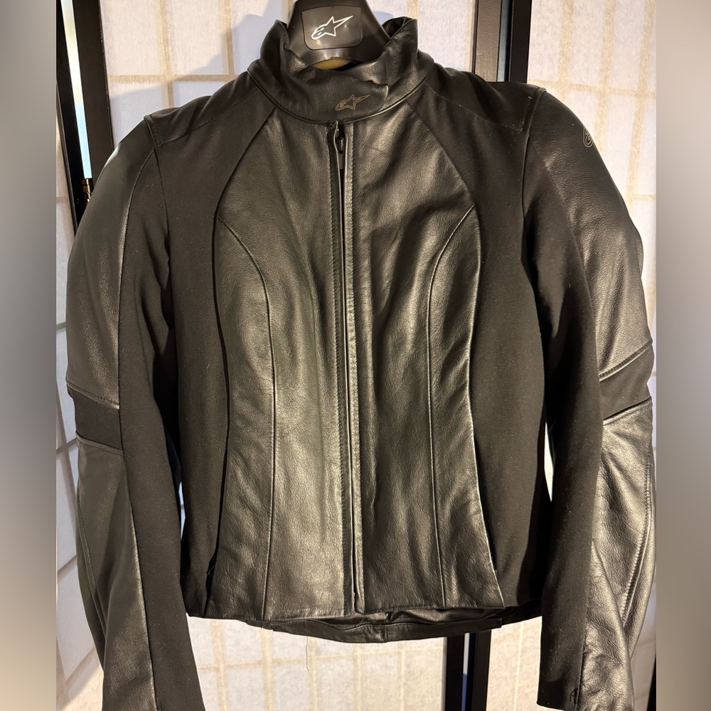 Black Leather-Panel Women's alpine Stars Motorcycle Jacket City Collection